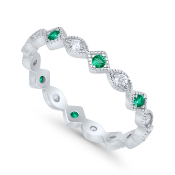 Full Eternity Wedding Band Ring Marquise Round Simulate Green Emerald CZ 925 Sterling Silver